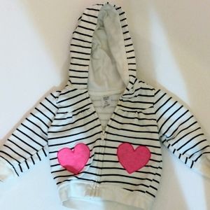 Stripped, Casual, Hoodie with Cute Heart Applique